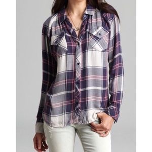 Rails XS Kendra Shirt in Navy/Pink Plaid Flannel
